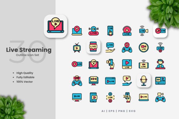 Download Live Streaming Colored Icons - Live stream Collection